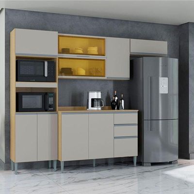 Cozinha Ambiente Aline Balcão Com Tampo Damasco Off White - Poquema