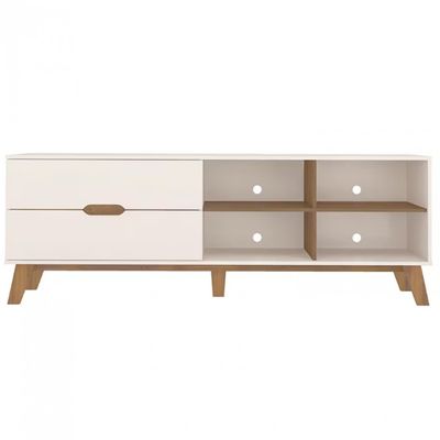 Rack Artely Verona com 180 cm de Largura, 2 Gavetas, Ideal para TV de Até 75 Off White/Pinho