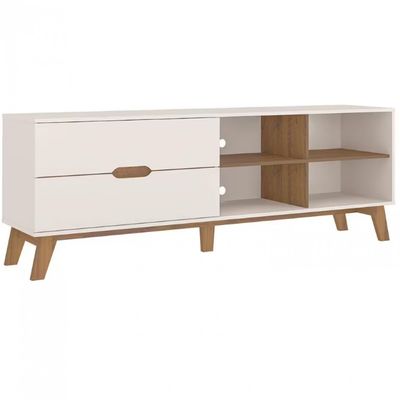 Rack Artely Verona com 180 cm de Largura, 2 Gavetas, Ideal para TV de Até 75 Off White/Pinho