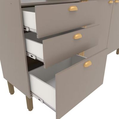 Cozinha Compacta Bartira Pérola com 5 Portas, 2 Gavetas, 1 Gavetão e 4 Prateleiras - 251cm de largura Nude/Lâmina Mel