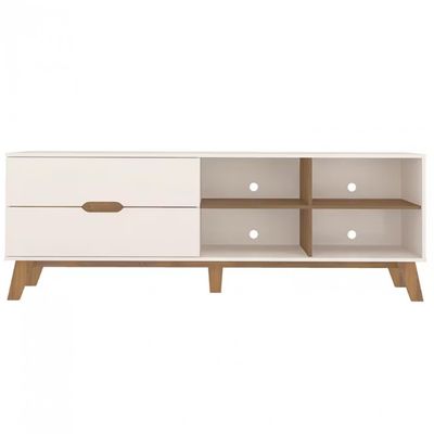 Rack Artely Verona com 180 cm de Largura, 2 Gavetas, Ideal para TV de Até 75 Off White/Pinho
