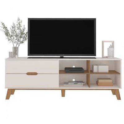 Rack Artely Verona com 180 cm de Largura, 2 Gavetas, Ideal para TV de Até 75 Off White/Pinho