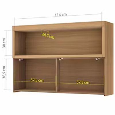 Armário Aéreo Nesher Marquesa em MDF 15mm com 1 Porta e 1 Prateleira - 120cm de largura Nature com Verde