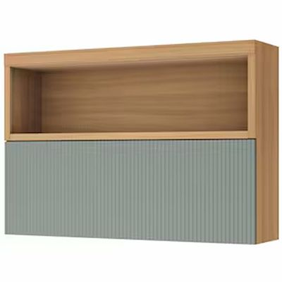 Armário Aéreo Nesher Marquesa em MDF 15mm com 1 Porta e 1 Prateleira - 120cm de largura Nature com Verde