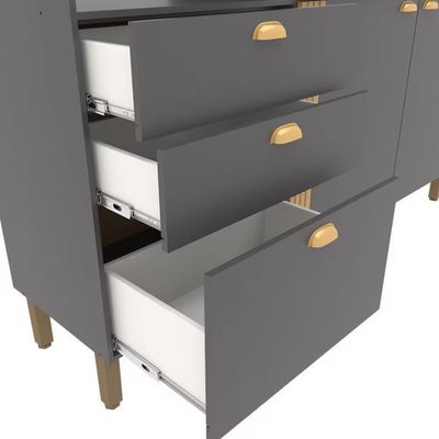 Cozinha Compacta Bartira Pérola com 5 Portas, 2 Gavetas, 1 Gavetão e 4 Prateleiras - 251cm de largura Grafite/Lâmina Mel