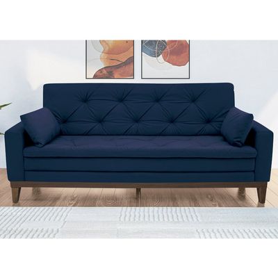 Sofá 2,08 Metros Linoforte Nature, 4 Lugares, Suede Veludo, Espuma D-33 Azul Petroleo