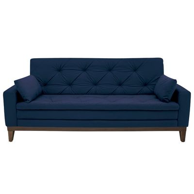 Sofá 2,08 Metros Linoforte Nature, 4 Lugares, Suede Veludo, Espuma D-33 Azul Petroleo