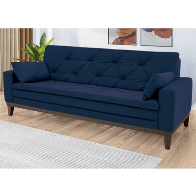 Sofá 2,08 Metros Linoforte Nature, 4 Lugares, Suede Veludo, Espuma D-33 Azul Petroleo