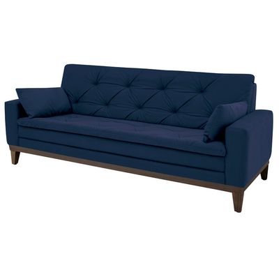 Sofá 2,08 Metros Linoforte Nature, 4 Lugares, Suede Veludo, Espuma D-33 Azul Petroleo