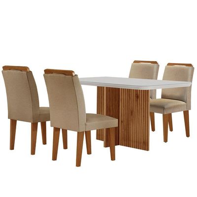Sala De Jantar Mesa 120cm Mdf Vidro Canto Copo 4 Cadeiras