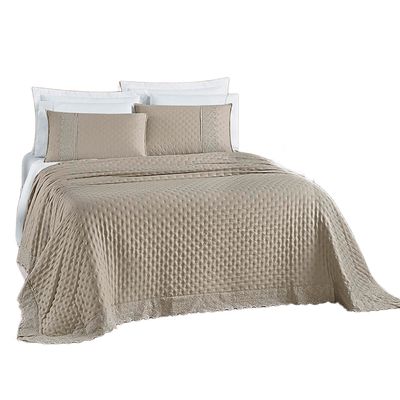 Kit Cobre Leito Colcha Nobre Casal Padrão 3 Peças Micropercal 200 Fios Matelado - Taupe