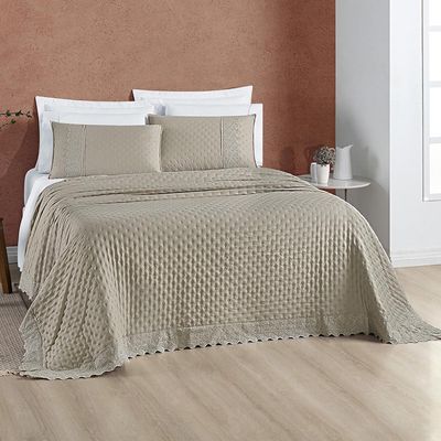 Kit Cobre Leito Colcha Nobre Casal Padrão 3 Peças Micropercal 200 Fios Matelado - Taupe