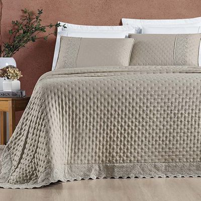 Kit Cobre Leito Colcha Nobre Casal Padrão 3 Peças Micropercal 200 Fios Matelado - Taupe
