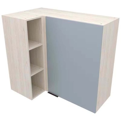 Armário Aéreo de Canto Bartira Cristal MDP 15mm com 1 Porta e 2 Prateleiras - 101,8cm de largura Freixo/Azul Wood