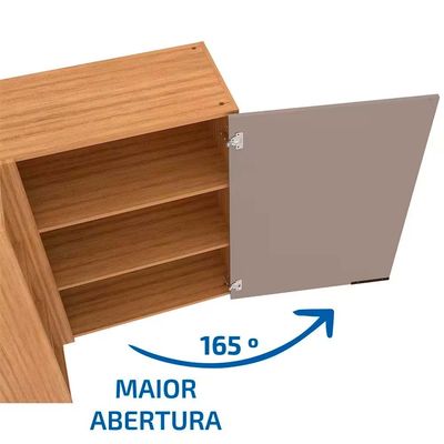 Armário Aéreo de Canto Bartira Cristal MDP 15mm com 1 Porta e 2 Prateleiras - 101,8cm de largura Lâmina Mel/Nude