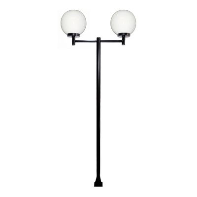 Poste Luminária Dupla Globo P Braço Reto Jardim Preto 300cm