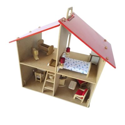 Casinha de Boneca Flex - com Móveis - Madeira - 2 Andares - Bohney