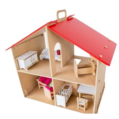Casinha de Boneca Flex - com Móveis - Madeira - 2 Andares - Bohney
