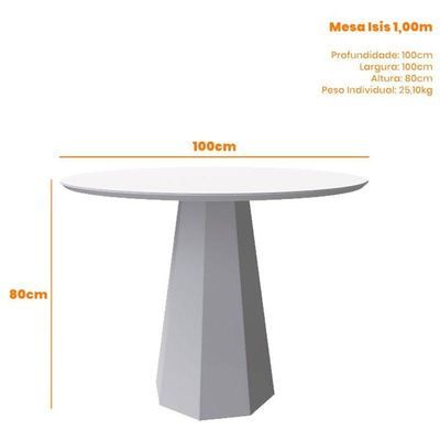 Mesa De Jantar 100x100 Cm Isis Com Vidro Off White - New Ceval