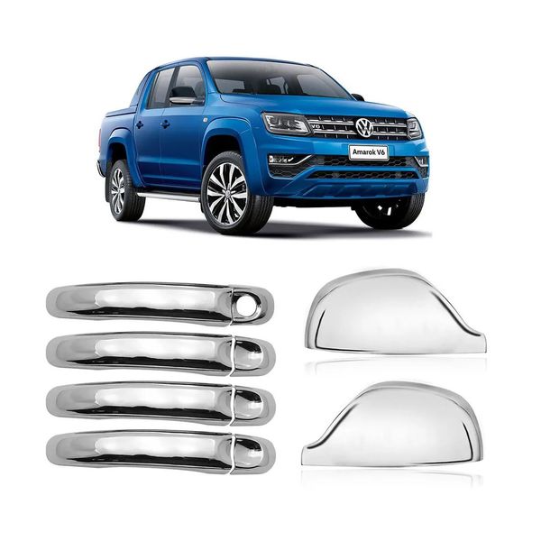 Kit Aplique Capa Cromada Retrovisor Maçanetas Vw Amarok 2022