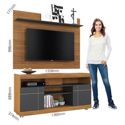 Rack Bancada Yara E Painel Para Tv Maia Noce Milano Preto Acetinado - Colibri