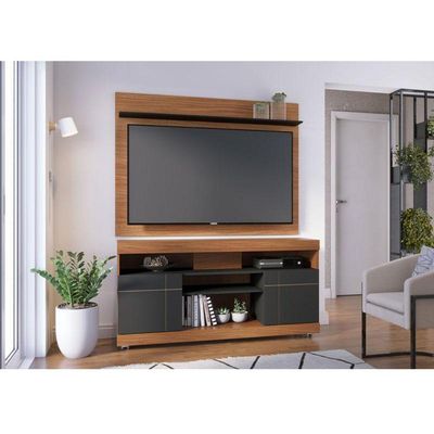 Rack Bancada Yara E Painel Para Tv Maia Noce Milano Preto Acetinado - Colibri