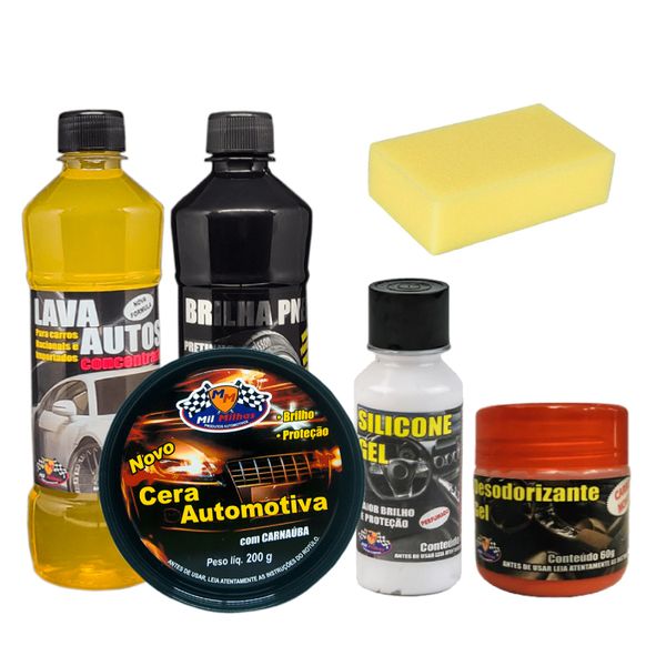 Kit 5 em 1 Limpeza Lavagem Automotiva Shampoo Pretinho Cera