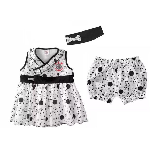 Vestido Bebê Corinthians  com Shorts e Tiara Oficial P / Preto / Branco