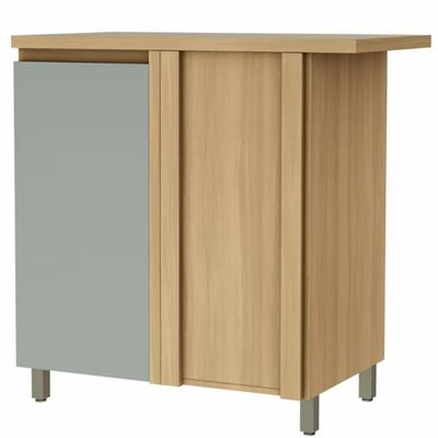 Balcão de Canto Nesher Rainha em MDF 15mm com 1 Porta e 1 Prateleira - 92cm de largura Nature com Verde