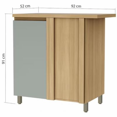 Balcão de Canto Nesher Rainha em MDF 15mm com 1 Porta e 1 Prateleira - 92cm de largura Nature com Verde