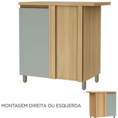 Balcão de Canto Nesher Rainha em MDF 15mm com 1 Porta e 1 Prateleira - 92cm de largura Nature com Verde