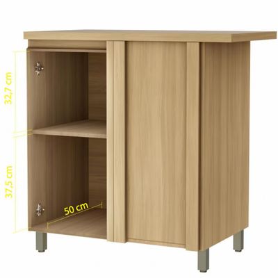 Balcão de Canto Nesher Rainha em MDF 15mm com 1 Porta e 1 Prateleira - 92cm de largura Nature com Verde