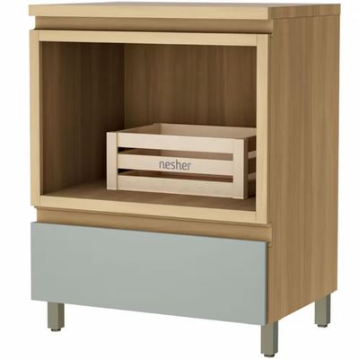Balcão Nesher Rainha em MDF 15mm com Nicho para Micro-ondas, 1 Gaveta e 1 Prateleira - 70cm de largura Nature com Verde