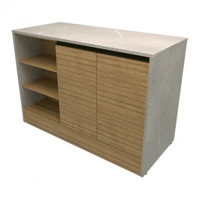Cozinha Completa Bartira Cristal com 9 Portas, 5 Gavetas, 9 Prateleiras e Bancada Gourmet Lâmina Mel/Nude