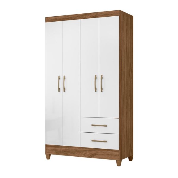 Guarda Roupa Roupeiro Chile 4 Portas 2 Gavetas Moval Naturale/Branco