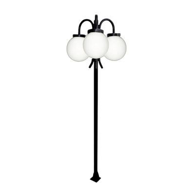 Poste Luminária Globo P Triplo Braço Curvo Baixo Preto 200cm
