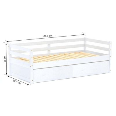 Cama Solteiro Dreams Com 02 Gavetas Madeira Maciça Branco Megamobilia