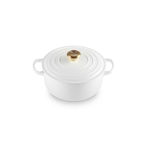 PANELA LE CREUSET REDONDA SIGNATURE PUXADOR DOURADO FERRO ESMALTADO 20CM  BRANCO 21177200101441