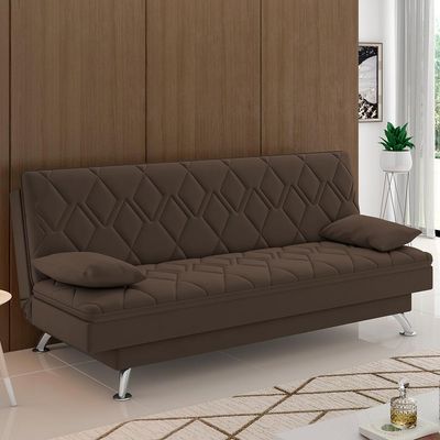 Sofá Cama para Sala de Estar Quarto 193cm Lia M03 Veludo Marrom - Lyam Decor