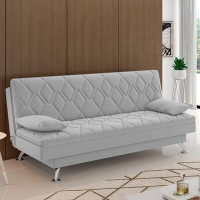 Sofá Cama para Sala de Estar Quarto 193cm Lia M03 Veludo Cinza - Lyam Decor