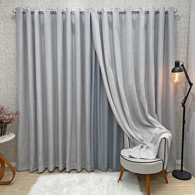 Cortina Nuance Microfibra Gaze Linho 3,00x2,70m Sala Quarto Varão 3M - Cinza