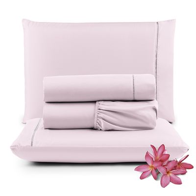 Jogo de Lençol Micropercal 400 Fios Queen 4 Peças Barato - Rosa