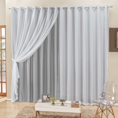 Cortina 3 Mts Sala Quarto Voal e Semiblackout para Trilho Comum Cinza