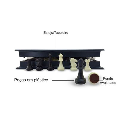 Jogo de Xadrez Magnético Tabuleiro Dobrável Tipo Estojo em Plástico