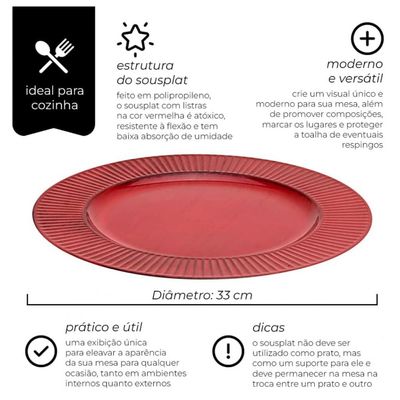 Sousplat Listras Vermelho 33 cm Polipropileno - Mimo Style