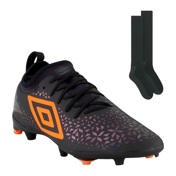 Kit Chuteira Campo Umbro Adamant Club + Meião 38 / Preto e Laranja