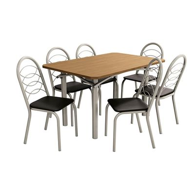 Mesa de Jantar Retangular Kappesberg Salvador com 6 Cadeiras Estofadas Nickel, Freijó e Preto