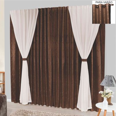Cortina Bhaly Jacquard e Voal 3,00 X 2,50 Para Varão - Tabaco