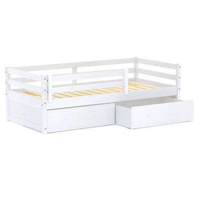 Cama Infantil Dreams Com 02 Gavetas E Grade De Proteção Madeira Maciça Branco Megamobilia