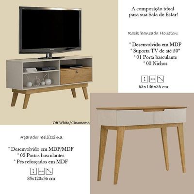 Rack Bancada Houston E Aparador Bellíssima Off White Cinamomo - Valdemóveis
